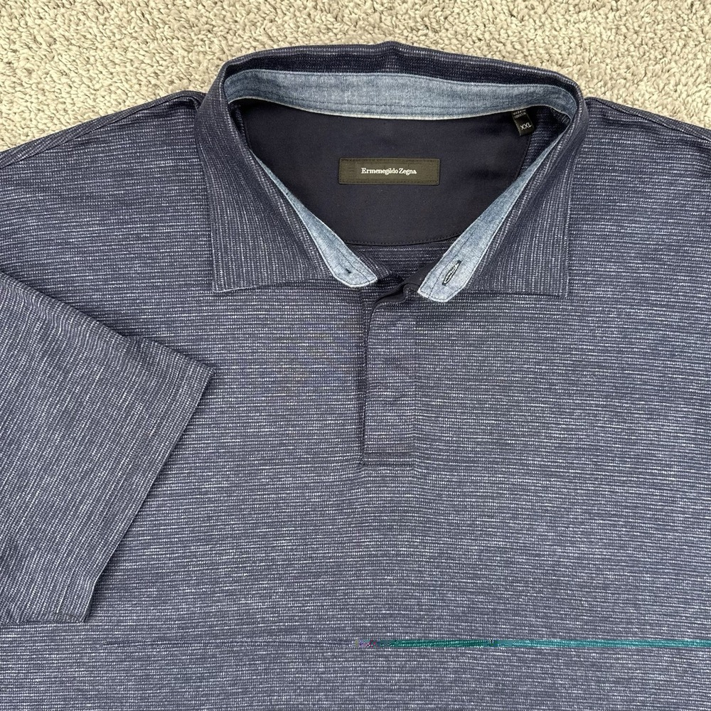 Ermenegildo Zegna Polo Men's XXL Heathered Navy Silk Cotton Short Sleeve